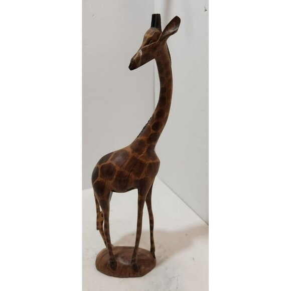 Vtg Besmo Kenya Handcarved Wooden Pair of Giraffe Figurines 12" Tall - Picture 13 of 16